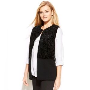 Calvin Klein XS Black Faux Fur Panel Knit Vest